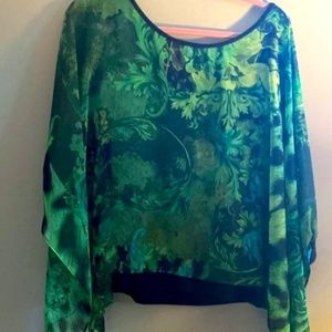 Cartise top caftan blouse Lagenlook w/cami semi sheer tank Cold Shoulder L 14